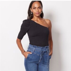 Nation LTD Kirstie black puff sleeve ruched one should blouse top Pima cotton